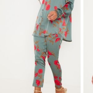 Green and floral cigarette pant
